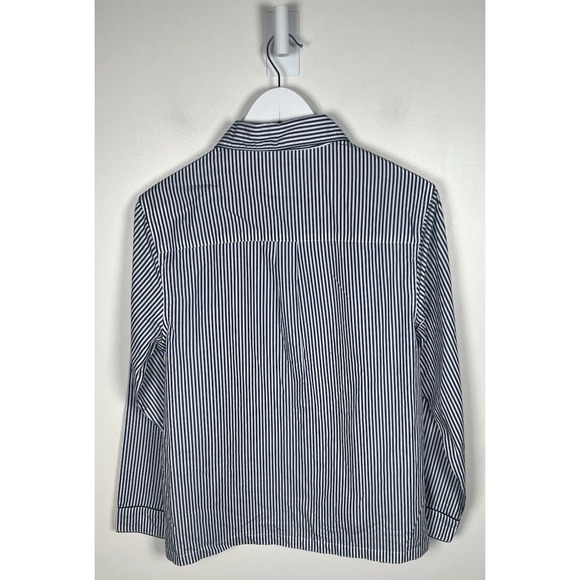 LAKE Pajamas Small Blue Striped Cotton Poplin Button Up Long Sleeve Pajama Top - Picture 2 of 8